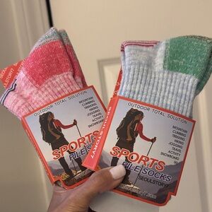 Sports Pile Socks - Pink & Mint Crew Socks